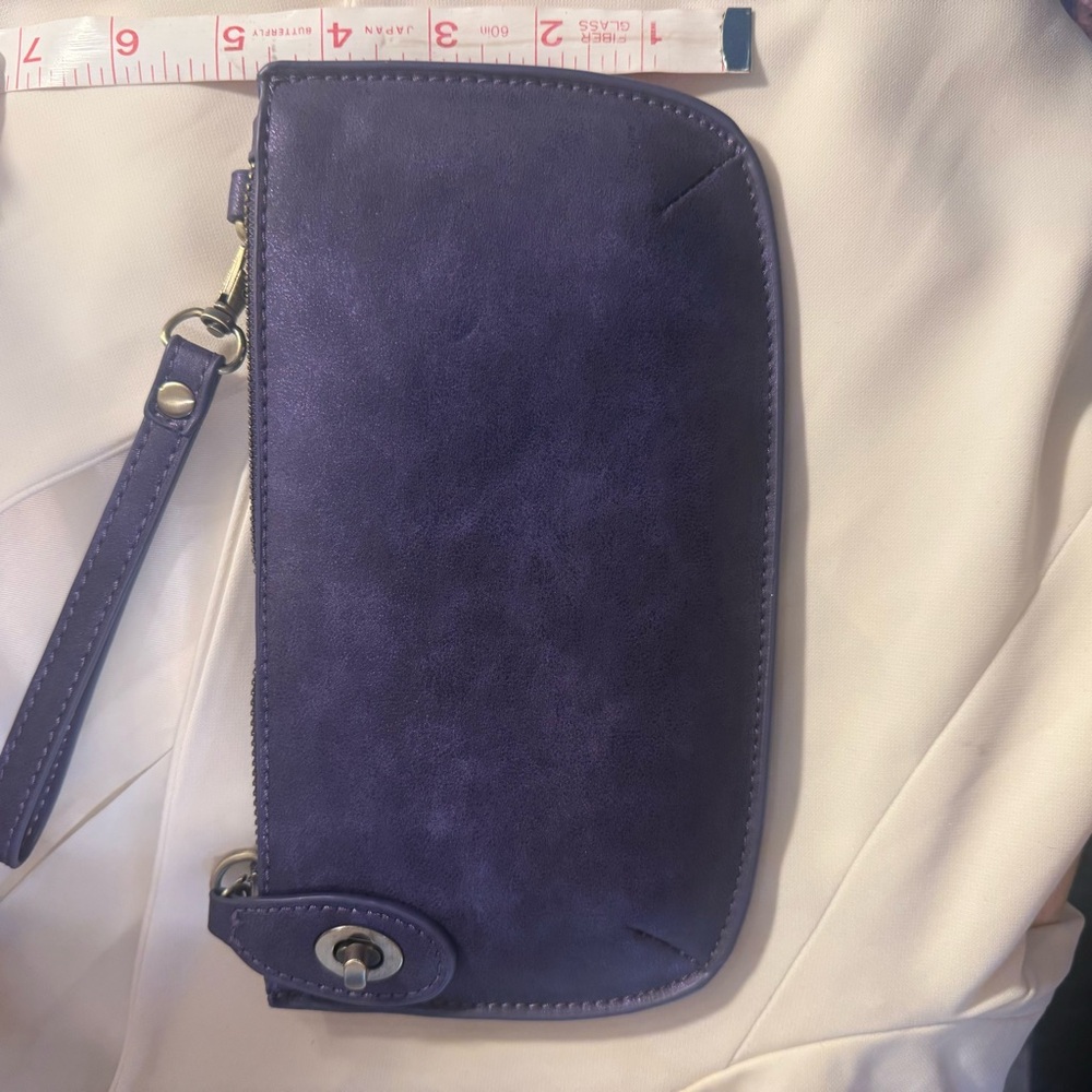 Joy Susan Deep Vegan Suede Purple Lux Wristlet Clutch - Picture 11 of 12